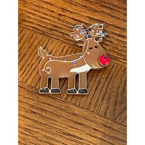 Adorable Rudolph reindeer with lights Christmas pin